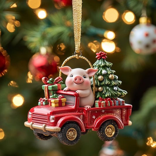 Pig In Red Truck XR1810019CL Christmas Ornament