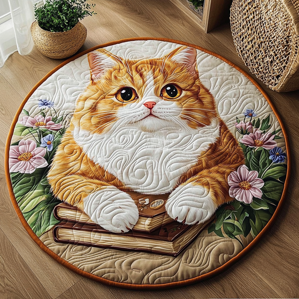 Wise Ginger Cat QA0901011CL Quilted Round Mat