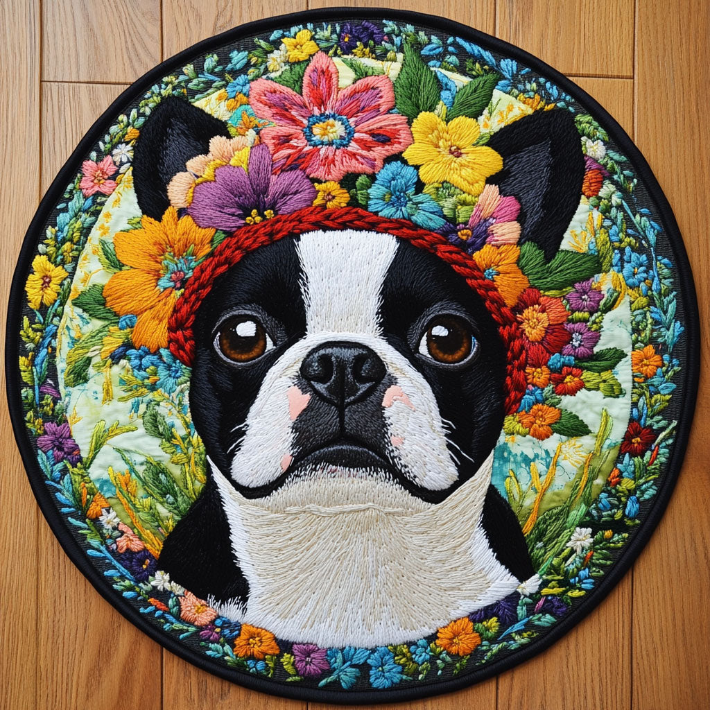 Boston Terrier Petal WN0206006CL Quilted Round Mat