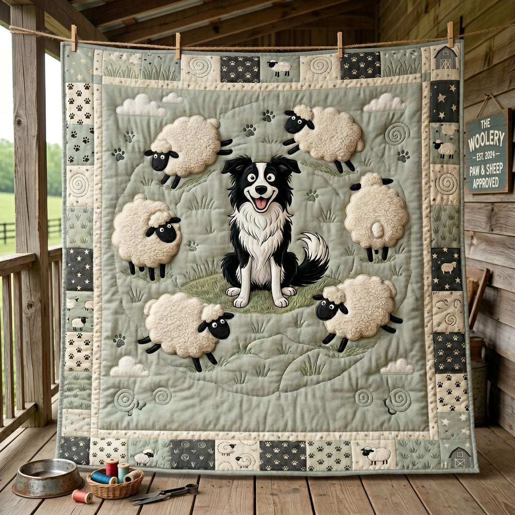Border Collie And Sheep Meadow WN2805001CL Quilt