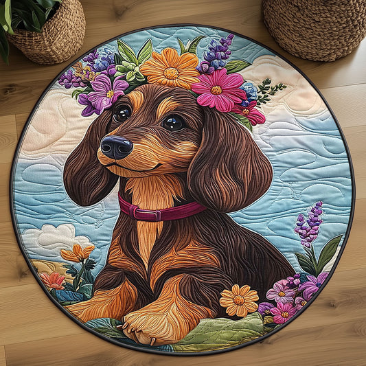 Floral Sausage Pup WJ1306041CL Quilted Round Mat