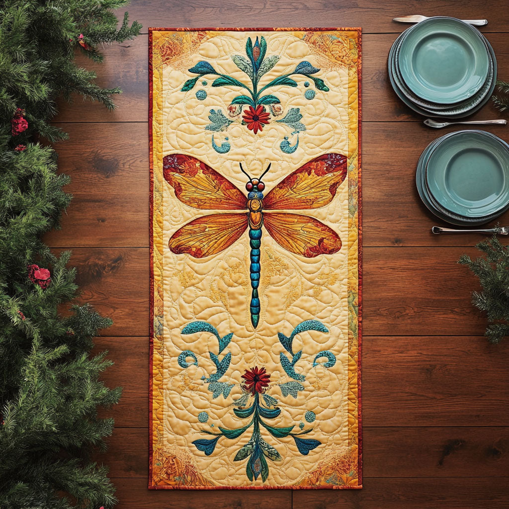 Folk Art Dragonfly WJ0407033CL Quilted Table Runner