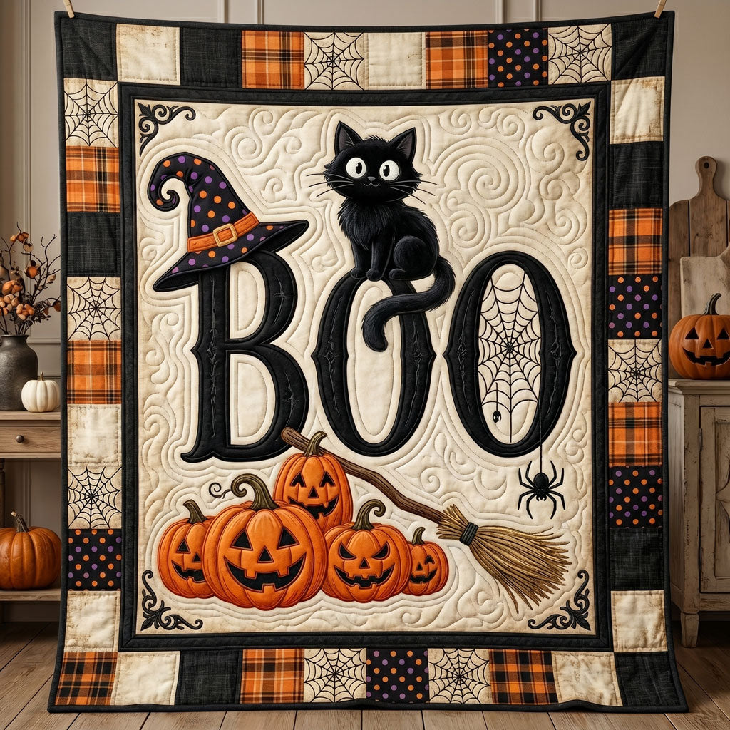 Boo Black Cat Witch Halloween WN0905002CL Quilt