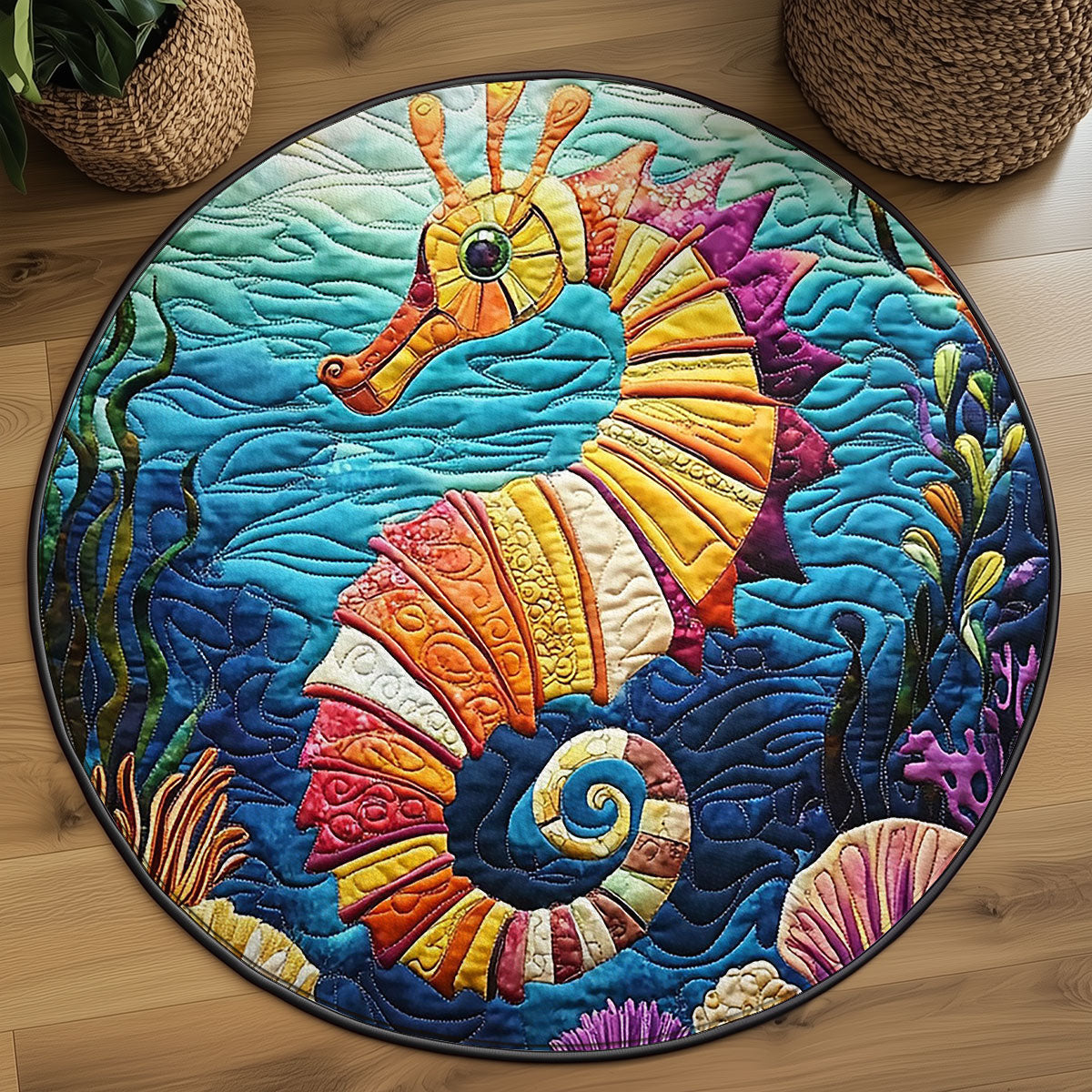 Underwater Seahorse WJ0907047CL Quilted Round Mat