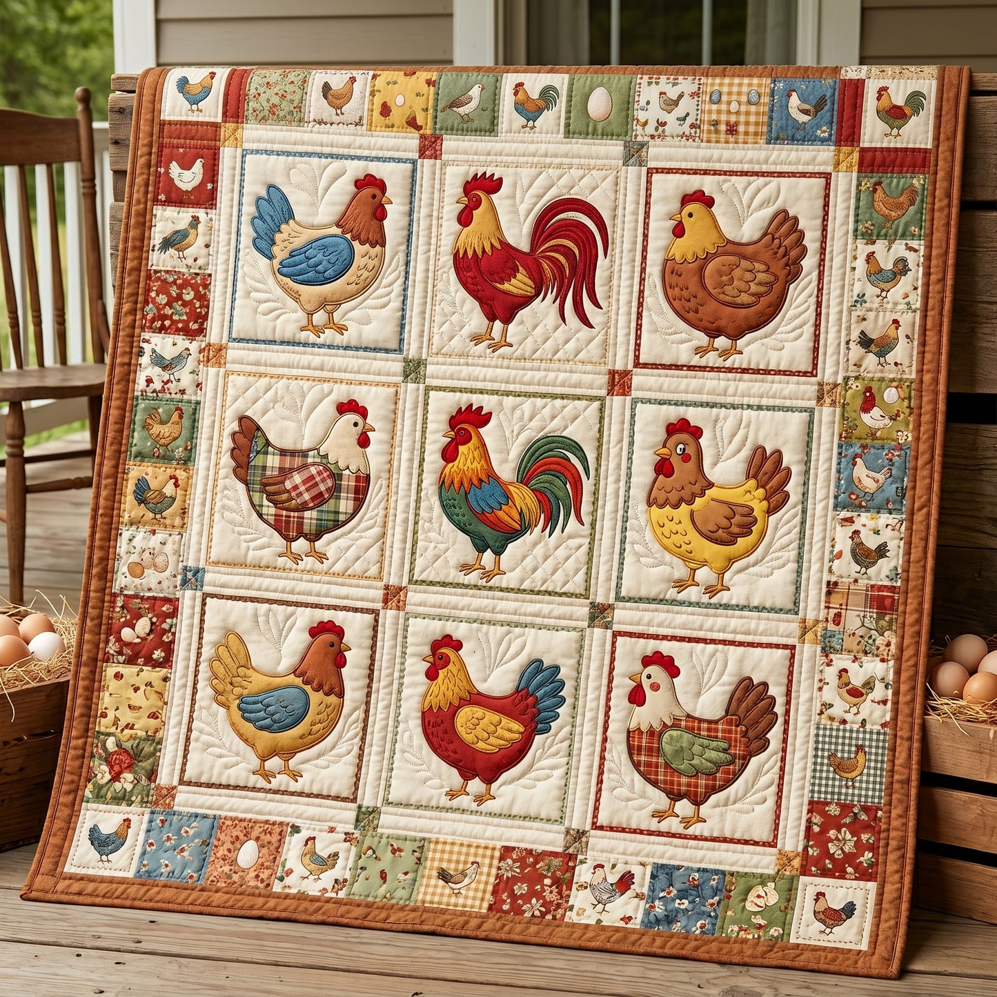 Fabric Chickens XR1604014CL Quilt