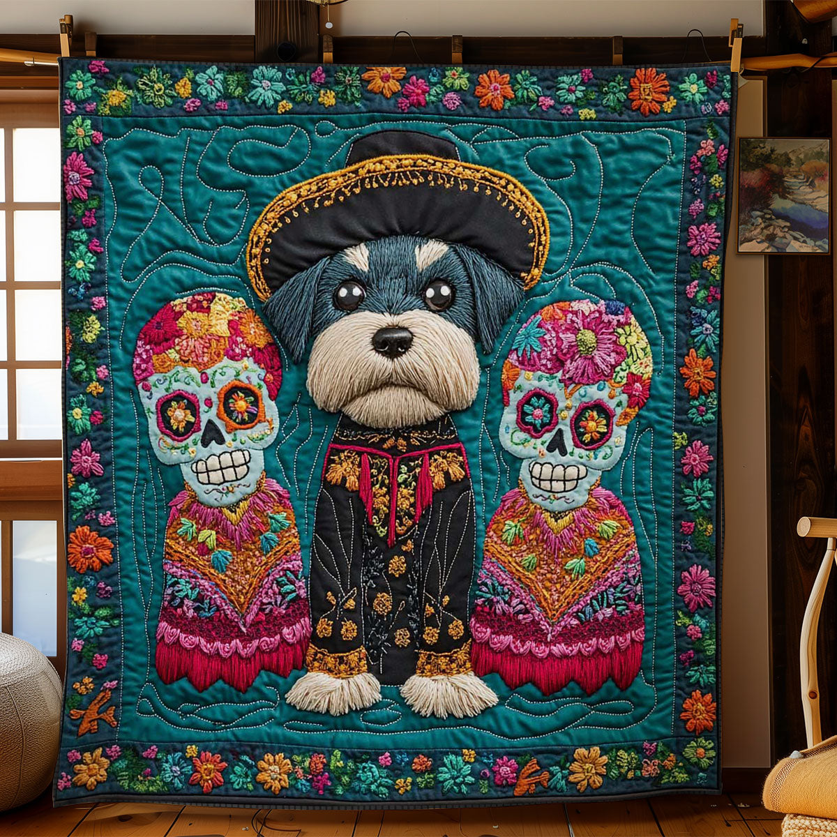 Schnauzer And Skulls Fiesta WN0302009CL Quilt