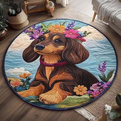 Floral Sausage Pup WJ1306041CL Quilted Round Mat