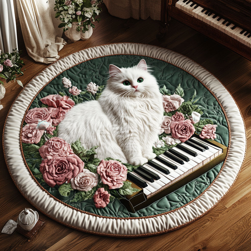Heirloom Piano Cat KL1301053CL Quilted Round Mat