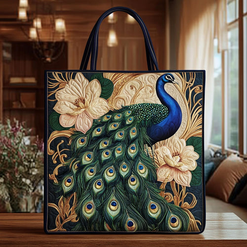 Floral Aura Peacock KL0912018CL Quilted Tote Bag