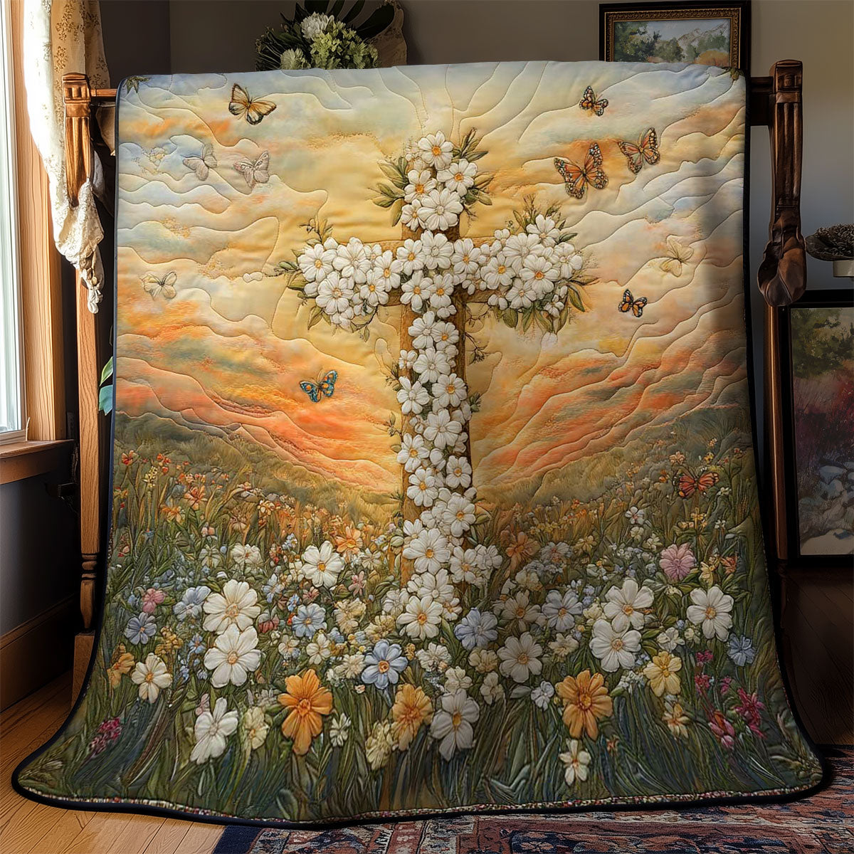 Christianity Cross Of Daisies WN0603046CL Quilt