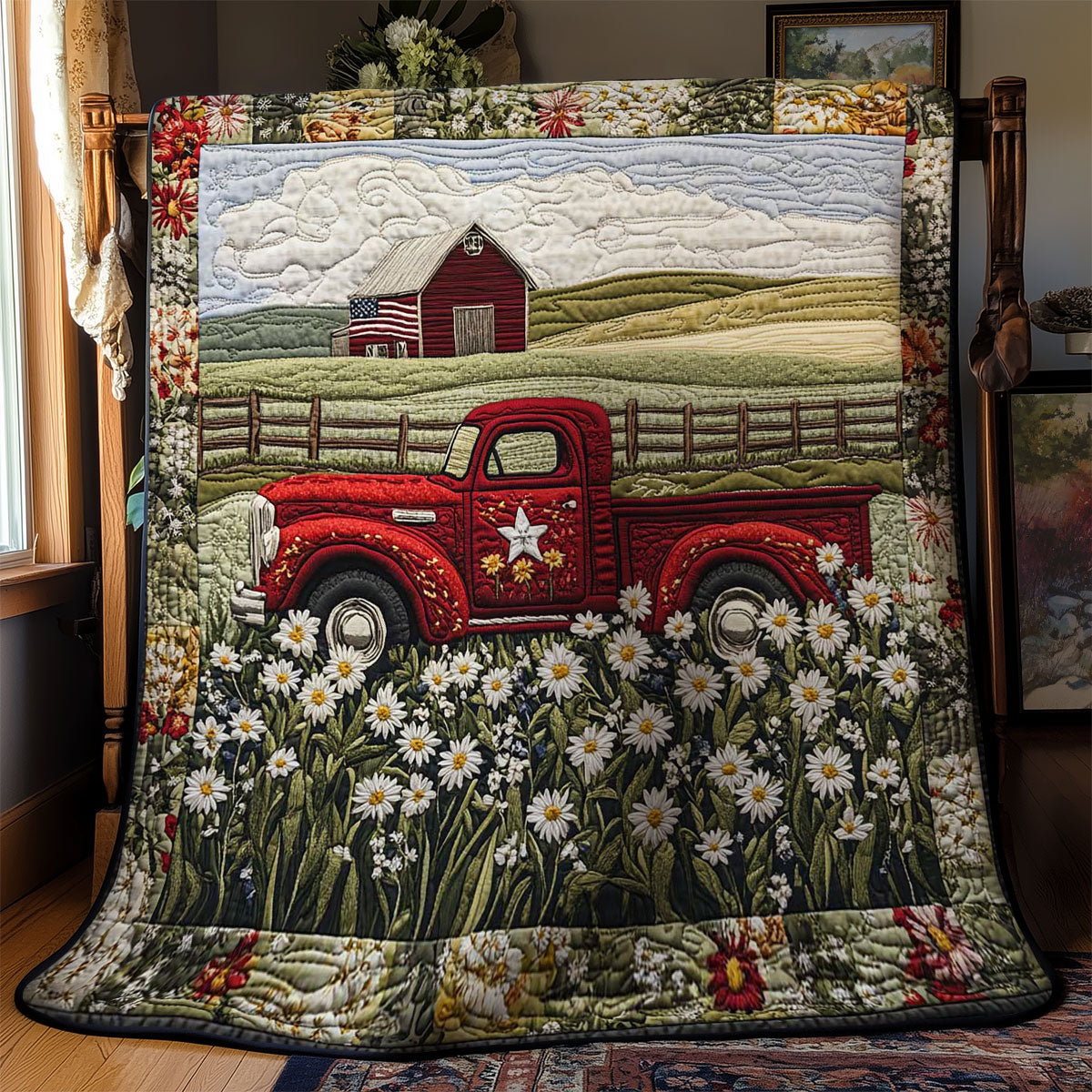 Red Truck Daisy Fields WN0703047CL Quilt