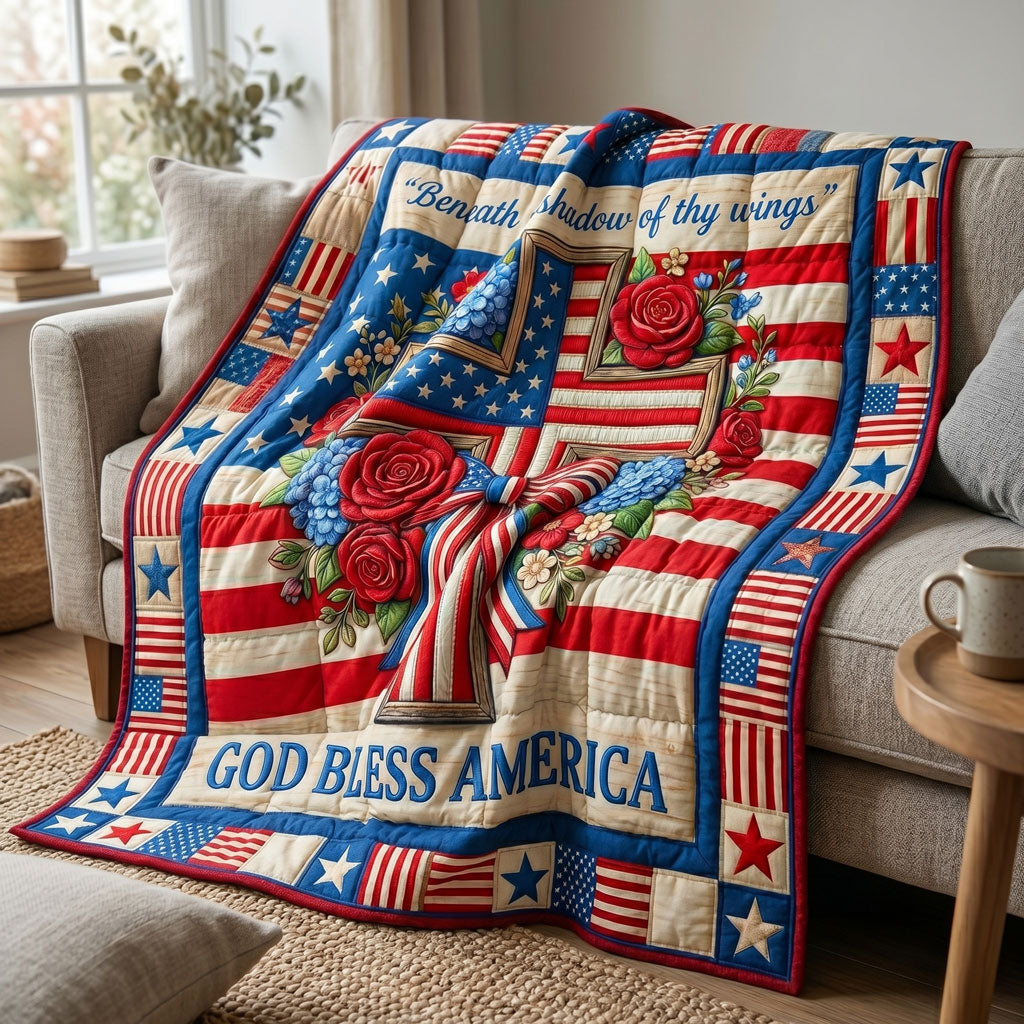 God Bless America Cross WN1504007CL Quilt