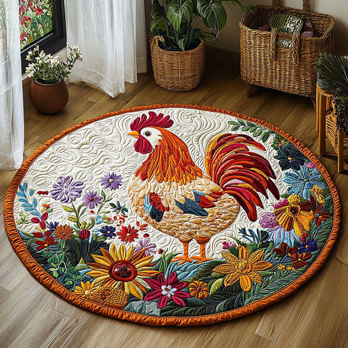Floral Chicken QA0212005CL Quilted Round Mat