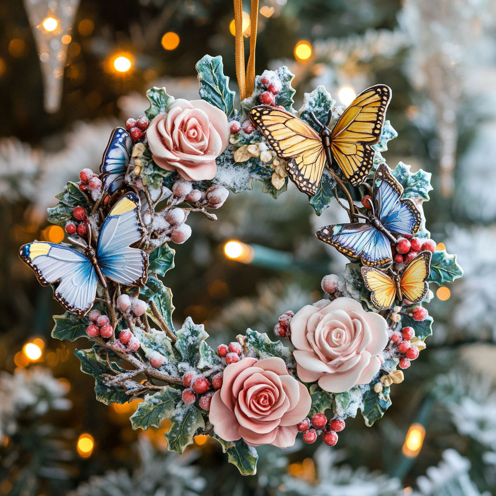 Butterfly Rose Circle WN0812008CL Christmas Ornament