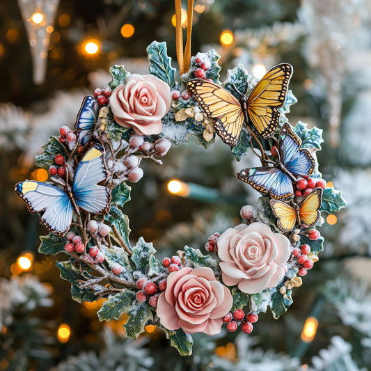Butterfly Rose Circle WN0812008CL Christmas Ornament