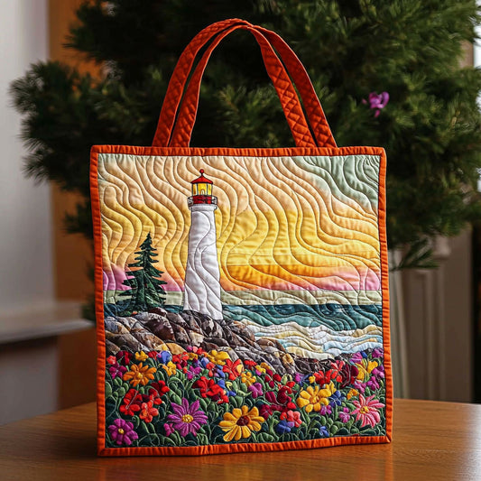 Lighthouse And Flower Field QA0712051CL Quilted Tote Bag