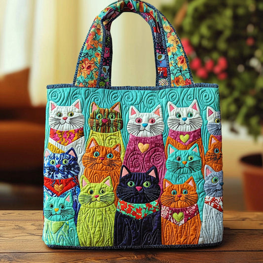Colorful Whimsical Cats QA0912042CL Quilted Tote Bag