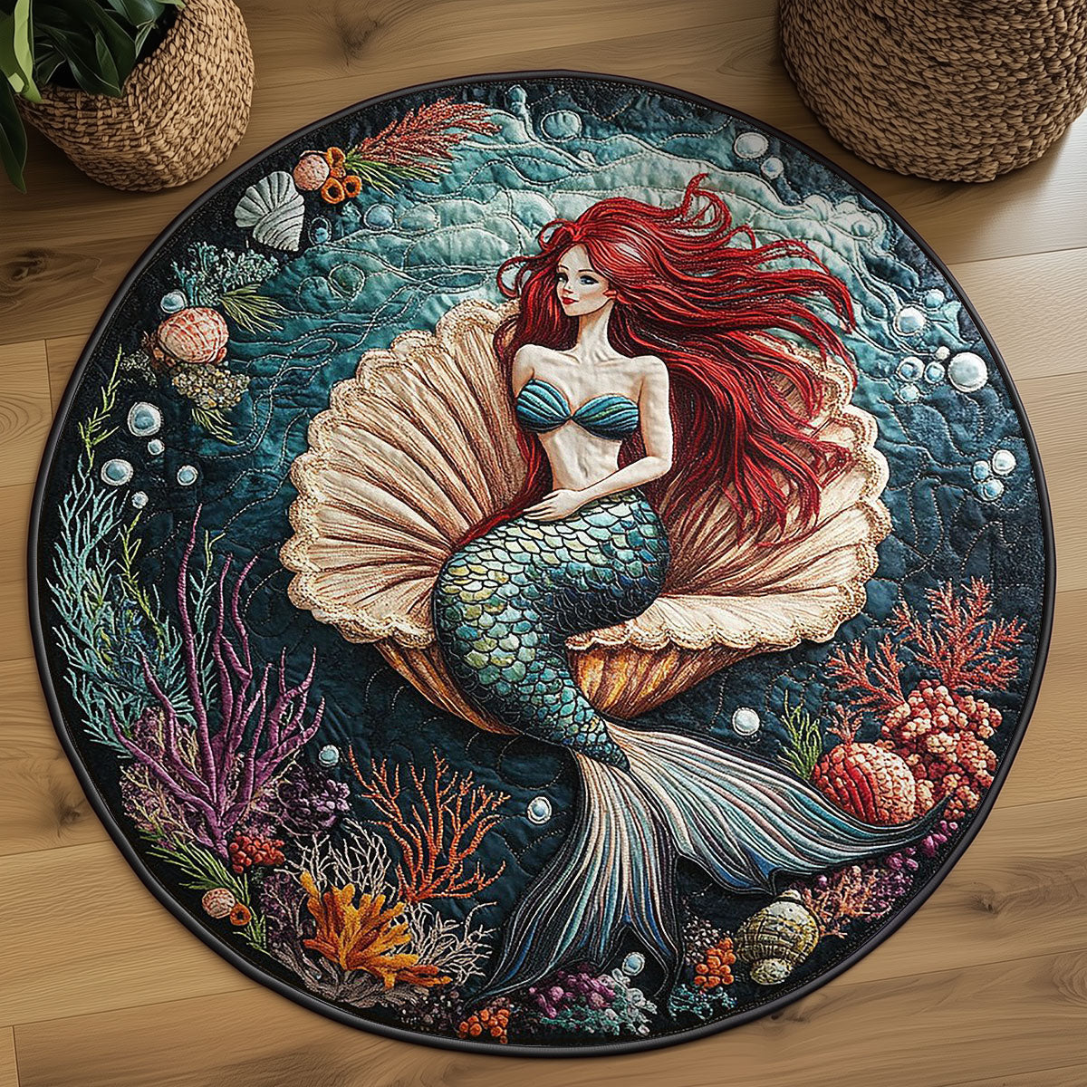 Mermaid Coral WN0306029CL Quilted Round Mat