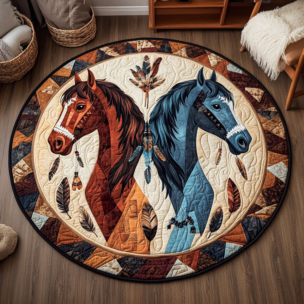 Feathered Ancestors Horse KL1012023CL Quilted Round Mat