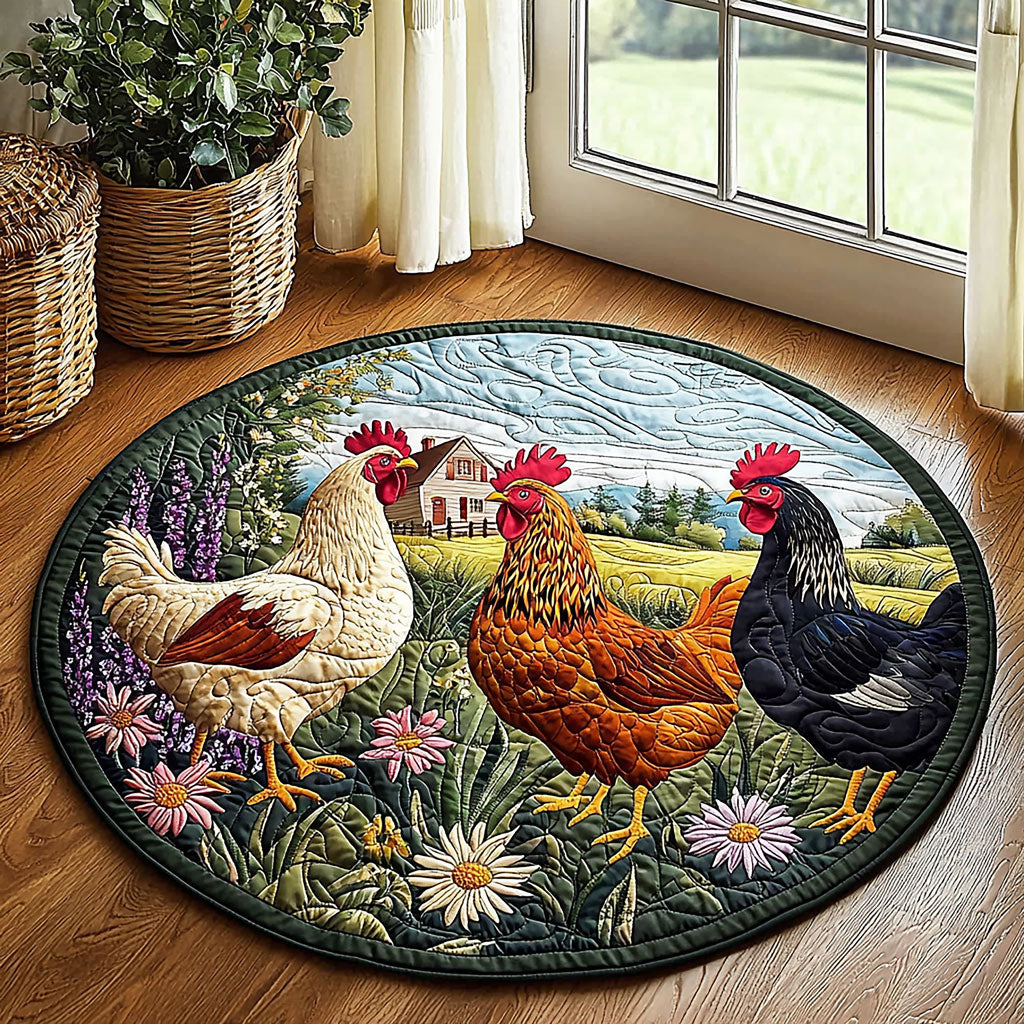 Chicken On The Field QA2911030CL Quilted Round Mat