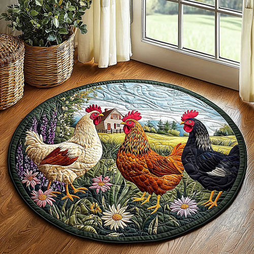Chicken On The Field QA2911030CL Quilted Round Mat