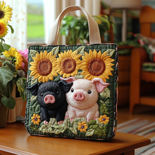 Pig and Sunflower  KL0412022CL Quilted Tote Bag