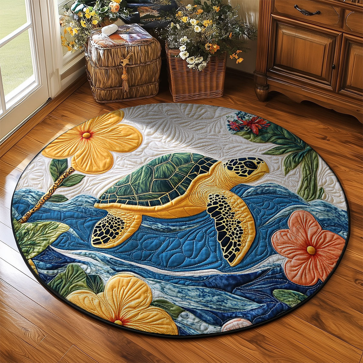 Hibicus Turtle WJ3103047CL Quilted Round Mat