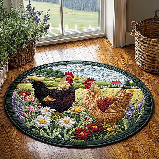 Chicken On The Field QA2911031CL Quilted Round Mat