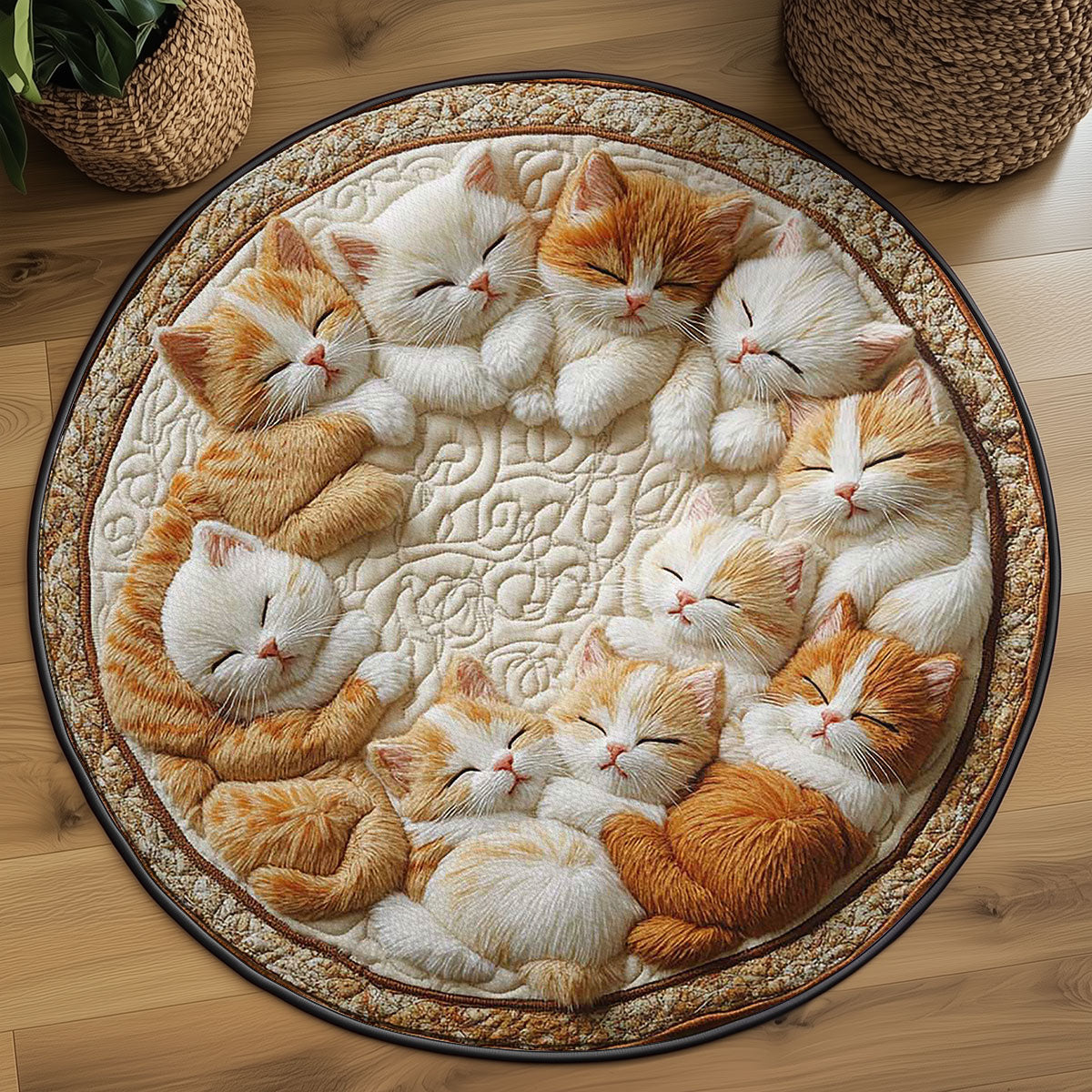 Snuggle Cat Family WN2203089CL Quilted Round Mat