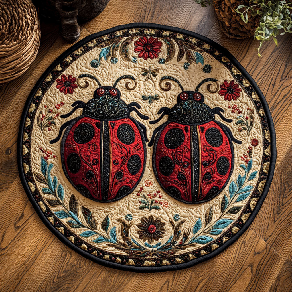 Ornate Ladybug WJ0407047CL Quilted Round Mat