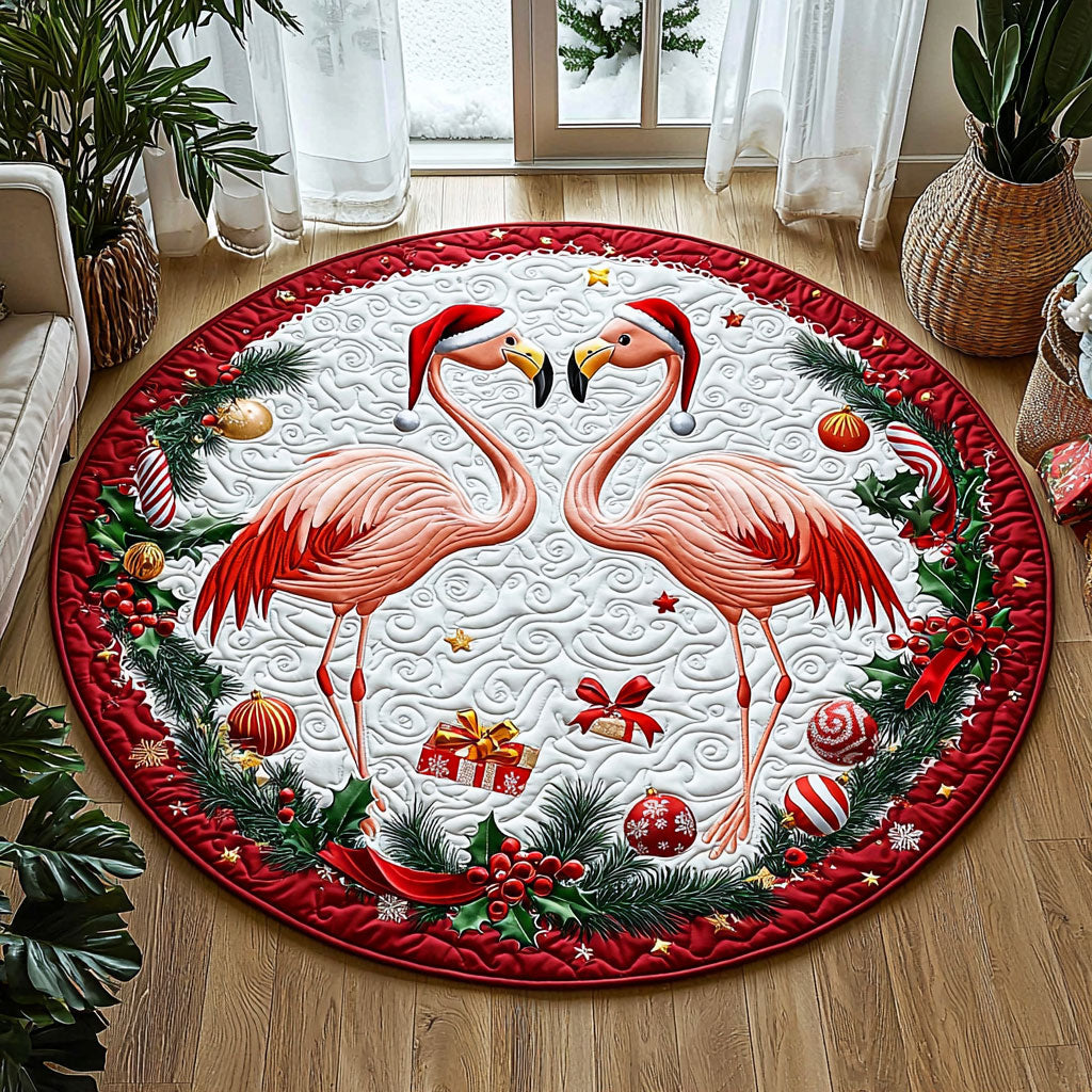 Christmas Flamingo QA0412038CL Quilted Round Mat