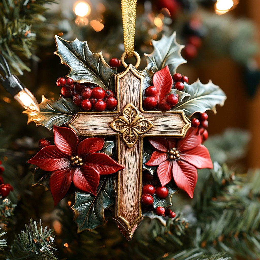 Cross Poinsettia CW1012014CL Christmas Ornament