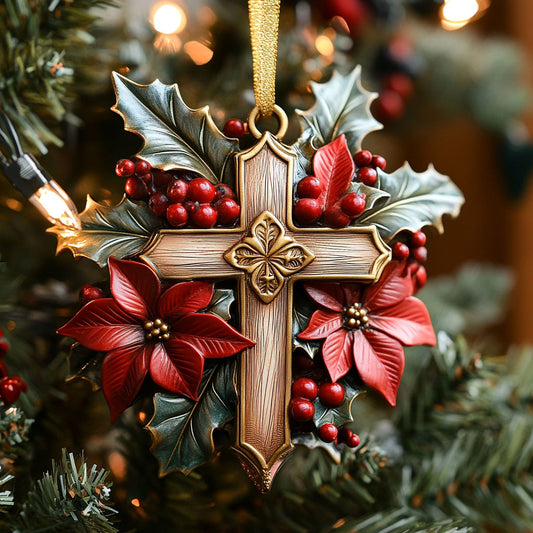 Cross Poinsettia CW1012014CL Christmas Ornament
