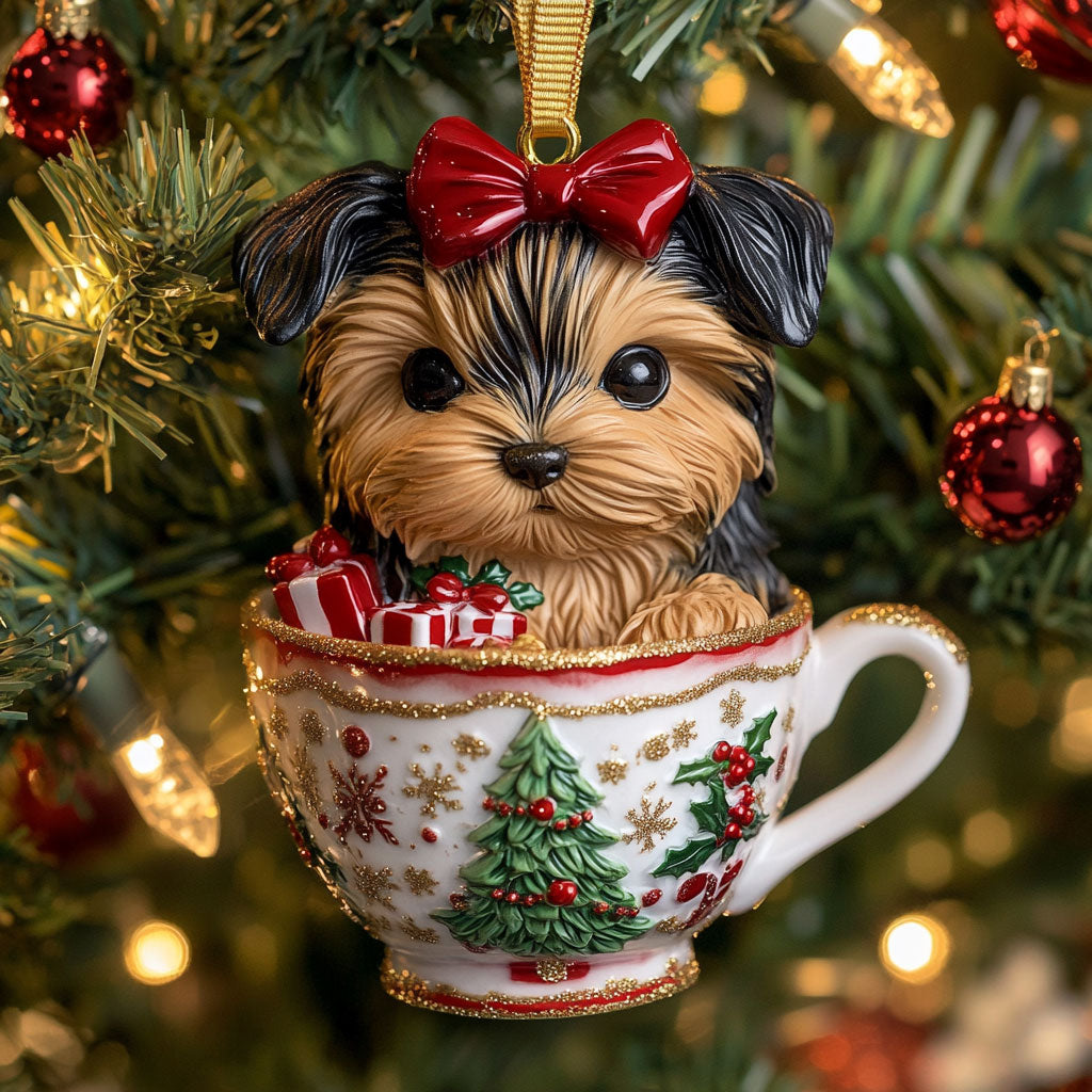 Yorkie Holiday Joy CW2110029CL Christmas Ornament