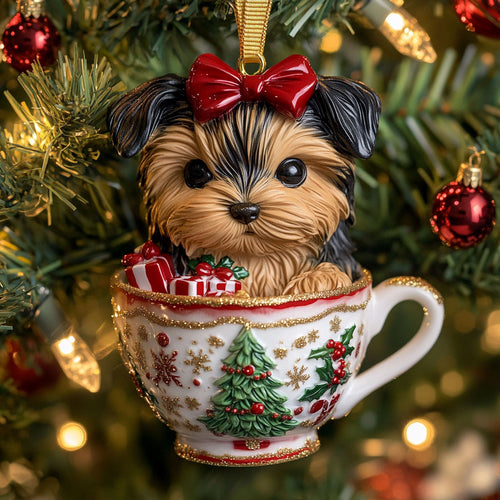 Yorkie Holiday Joy CW2110029CL Christmas Ornament