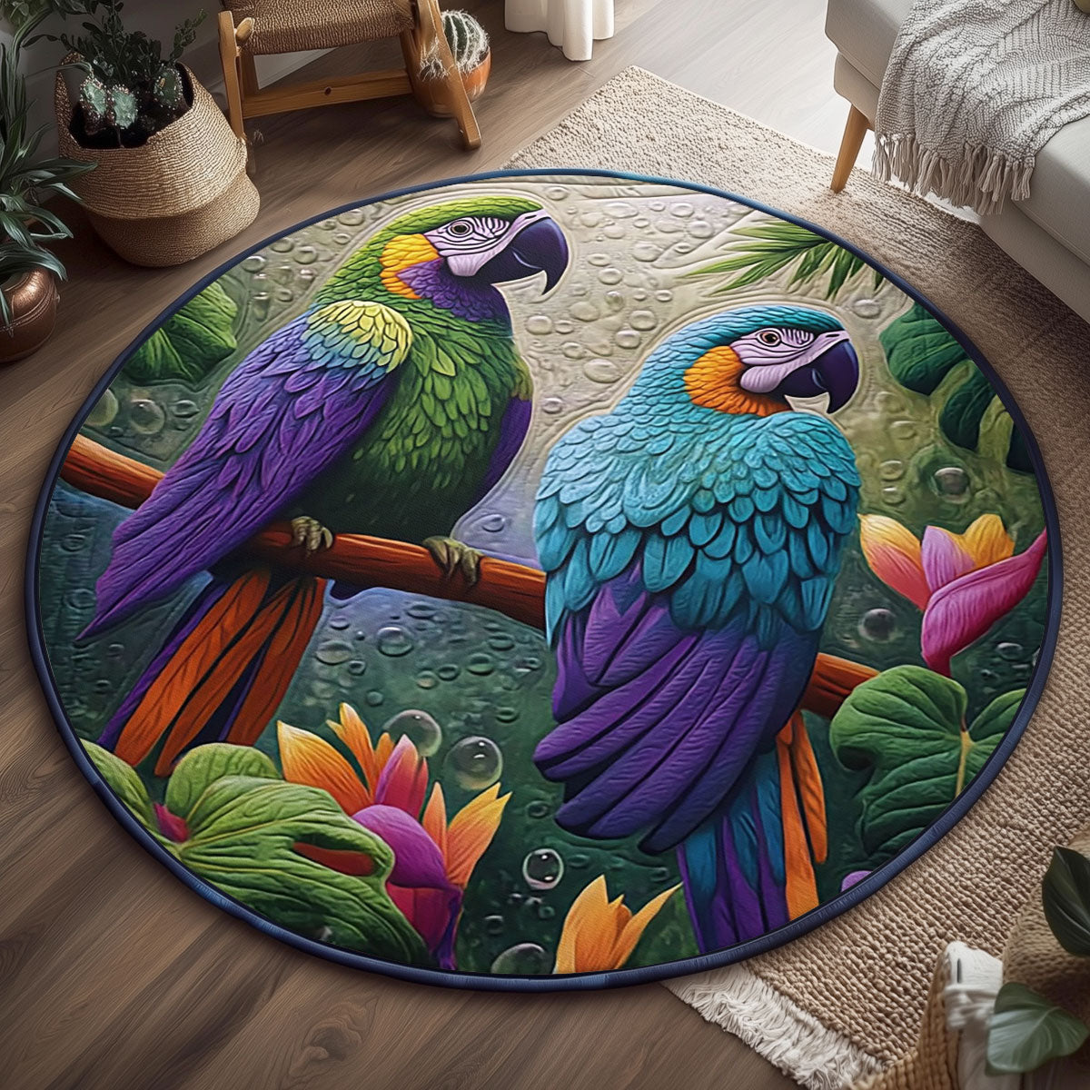 Tropical Parrot WJ1604054CL Quilted Round Mat
