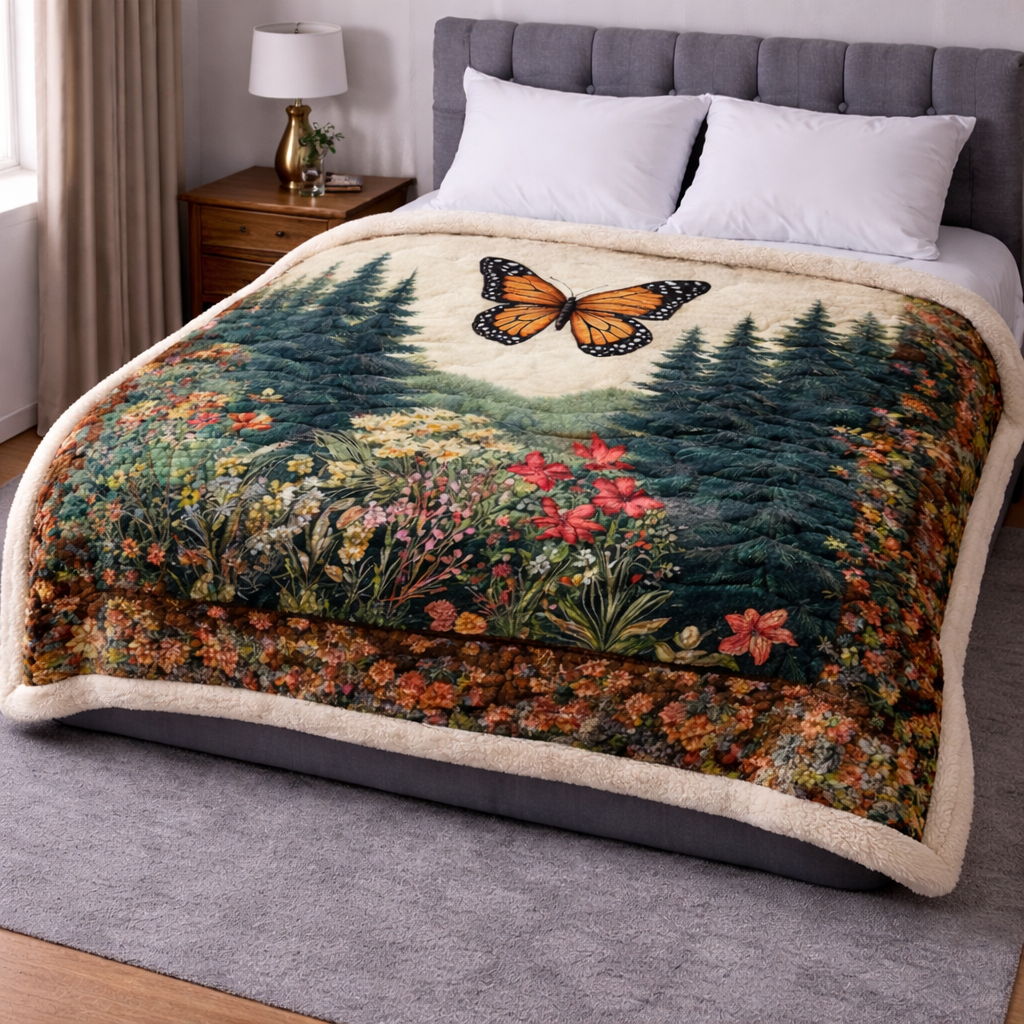 Forest Butterfly QA1002003CL Faux Fur Throw Blanket