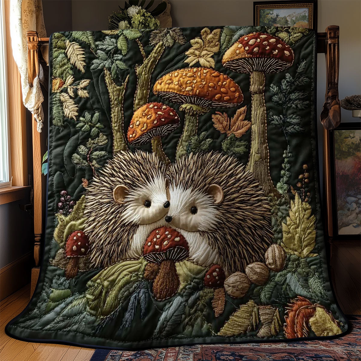 Hedgehog in Mushrooms WN1203040CL Quilt