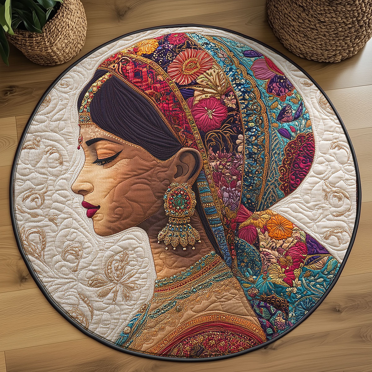 Indian Woman Portrait WJ0407043CL Quilted Round Mat