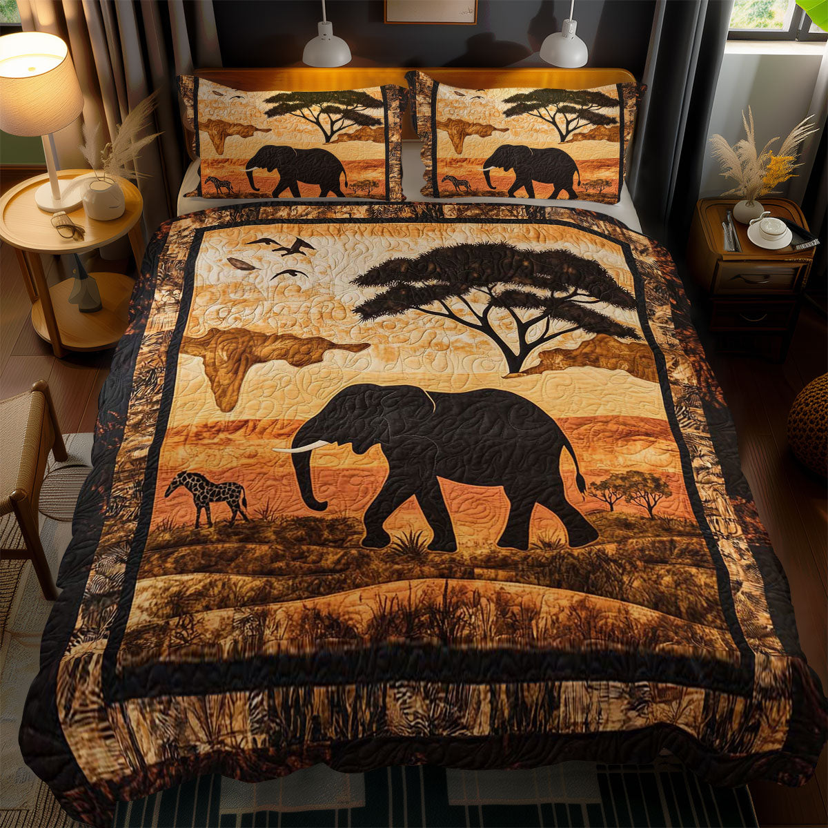 Sunset African Elephant WN1103162CL Duvet Cover Set