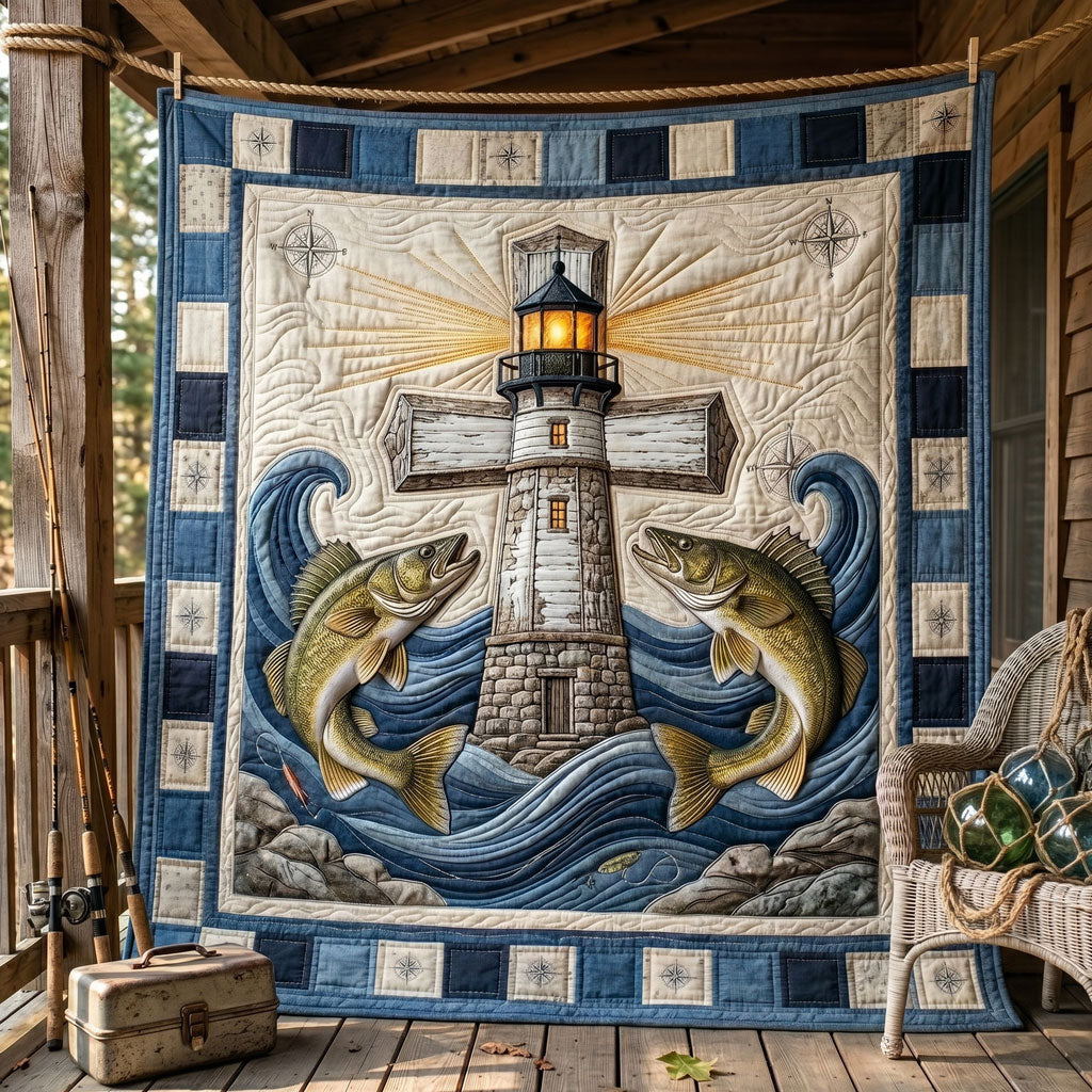 Lighthouse Cross And Walleye Faith WN1606009CL Quilt
