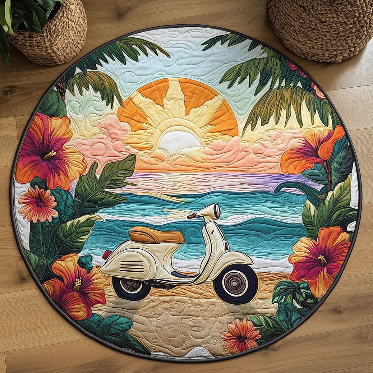 Vintage Coastal Scooter WJ0507050CL Quilted Round Mat