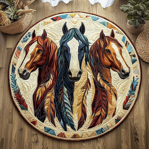 Native American Horses QA0912025CL Quilted Round Mat