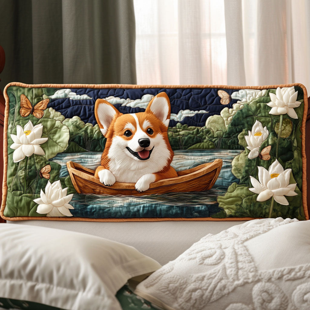 Happy Corgi on Lotus Lake KL0901020CL Quilted Headboard Slipcover