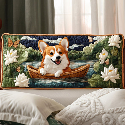 Happy Corgi on Lotus Lake KL0901020CL Quilted Headboard Slipcover