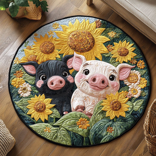 Happy Piglets KL0412018CL Quilted Round Mat