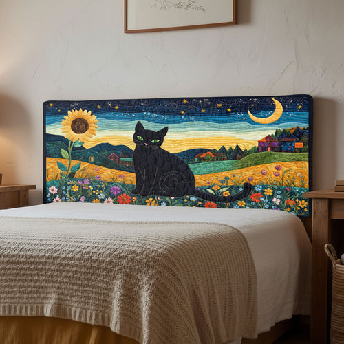 Night Sunflower Cat CW2212030CL Quilted Headboard Slipcover