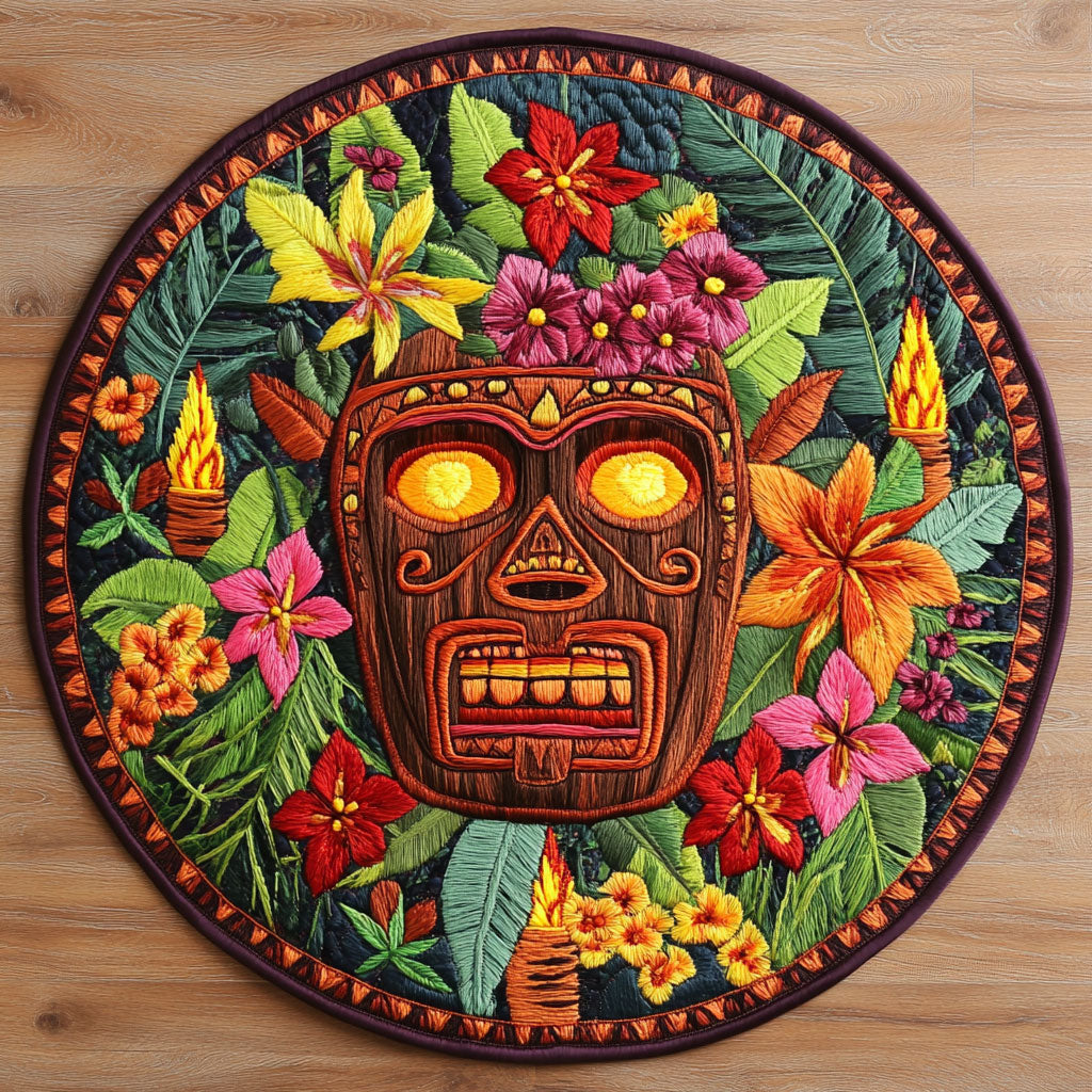 Sacred Mask Jungle WN3005033CL Quilted Round Mat