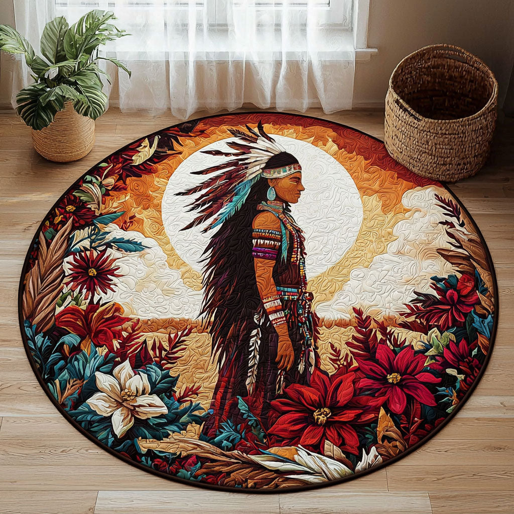 Native American Woman QA0812025CL Quilted Round Mat