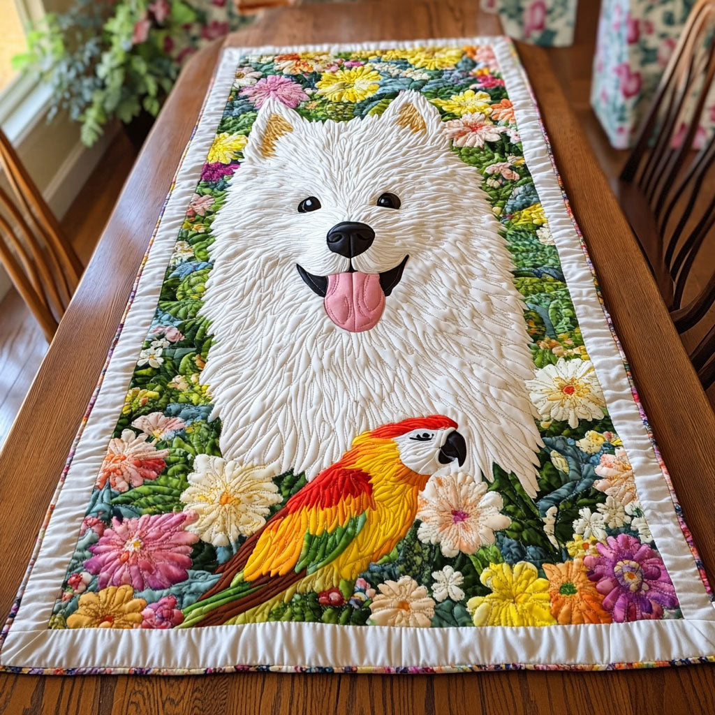 Samoyed And Parrot WJ1705016CL Quilted Table Runner